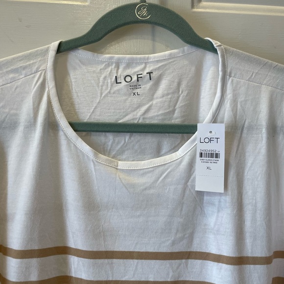 NWT Loft Cotton Tee Size XL White and Beige - Picture 3 of 3